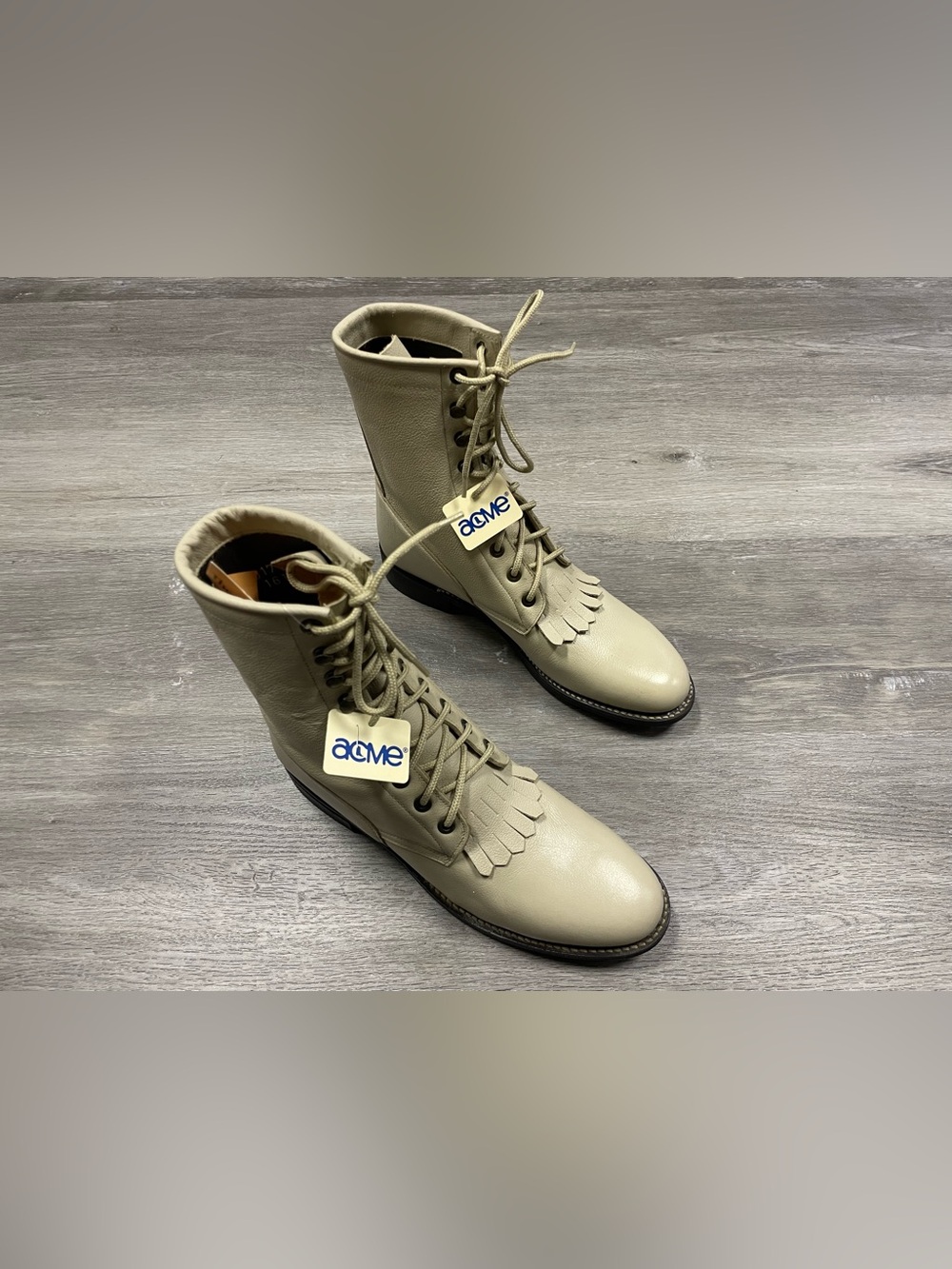 Acme Authentic Vintage Western Kiltie Fringe Leather Lace Up Ankle Boots Size 9M